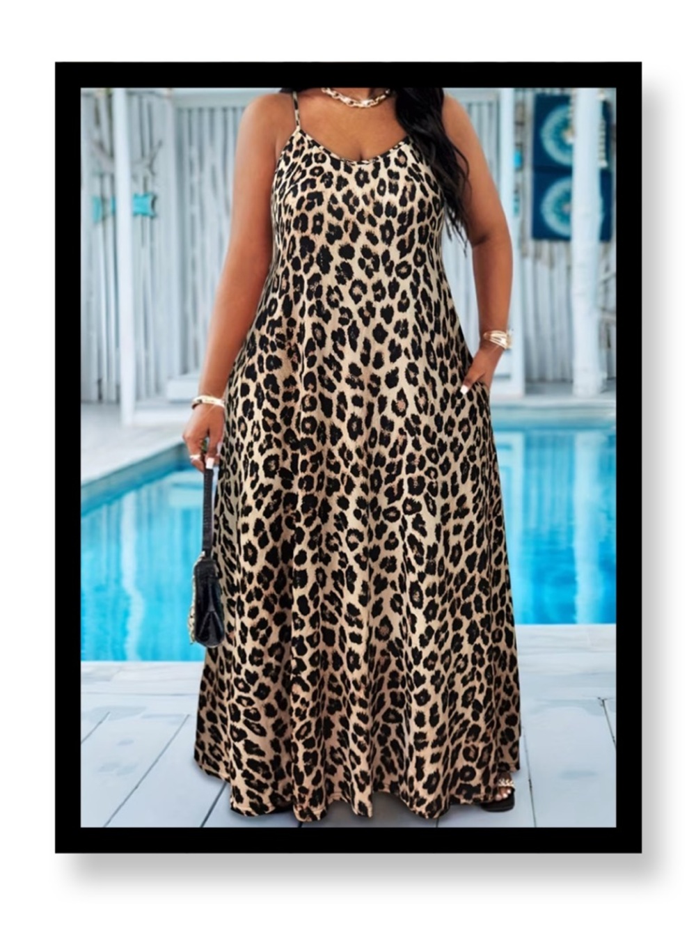 Leopard Print Maxi Dress - Sleeveless V-Neck